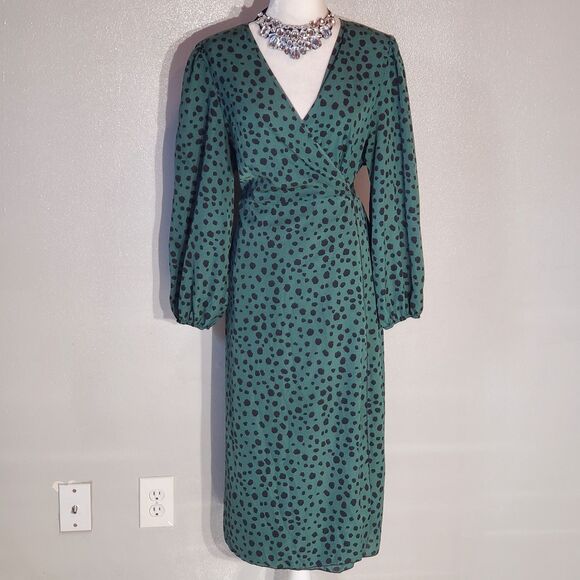 SHEIN WRAP DRESS GREEN LONG SLEEVE POLYESTER/ELASTANE SIZE 2X - Picture 1 of 7
